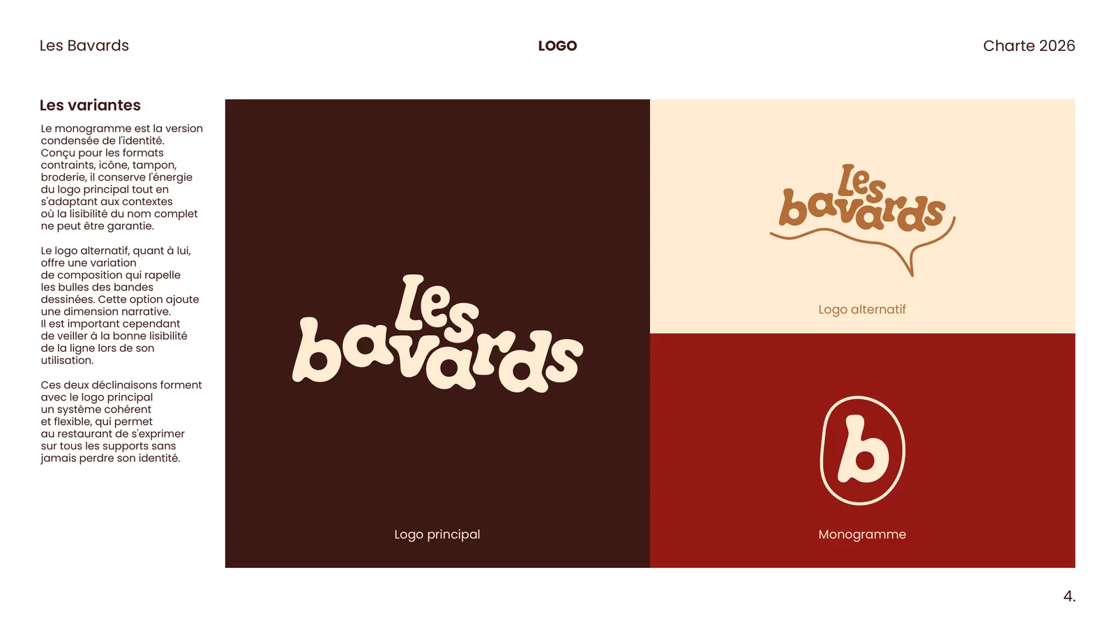 Les Bavards — Logo principal, logo alternatif, monogramme