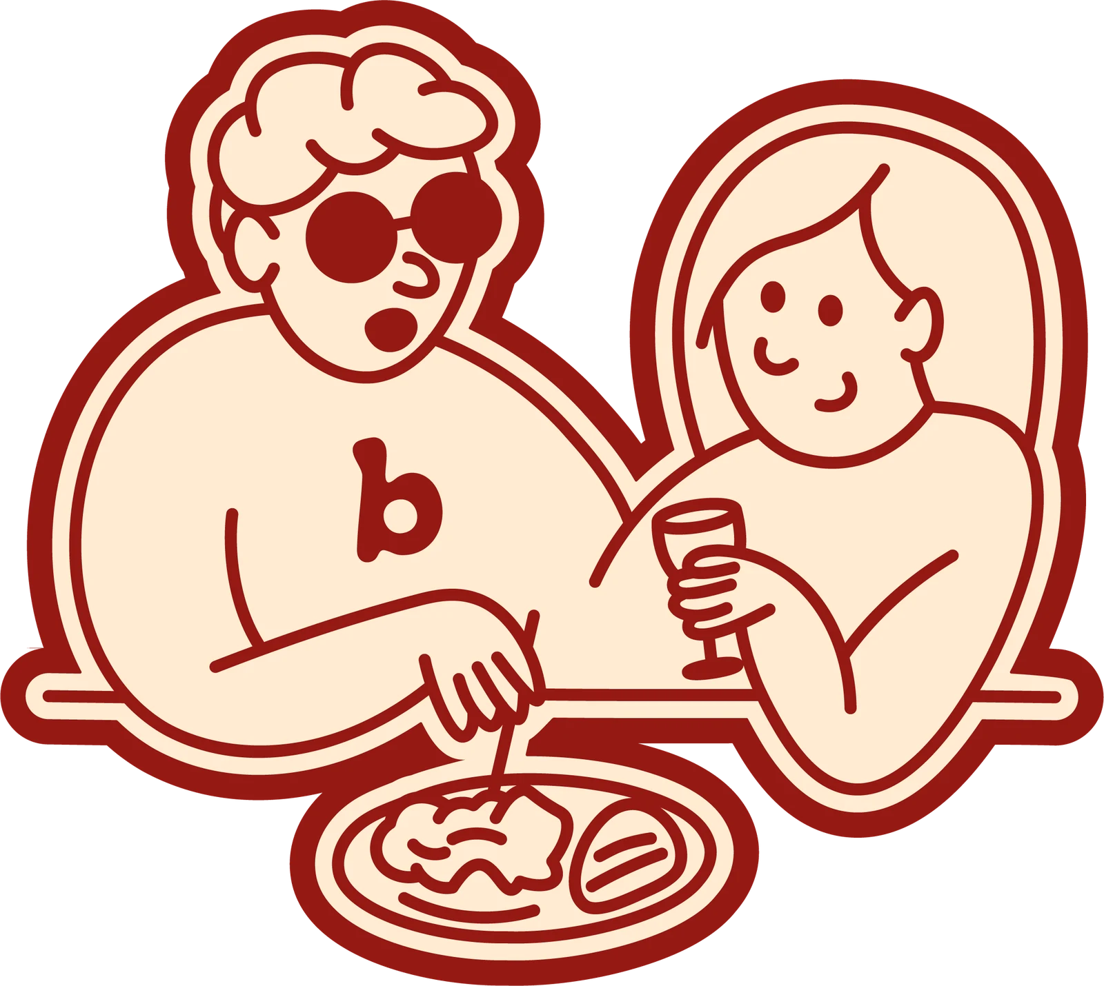 Les Bavards — couple fondbeige rouge