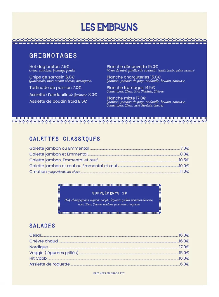 Les Embruns — Grignotages, galettes classiques, salades