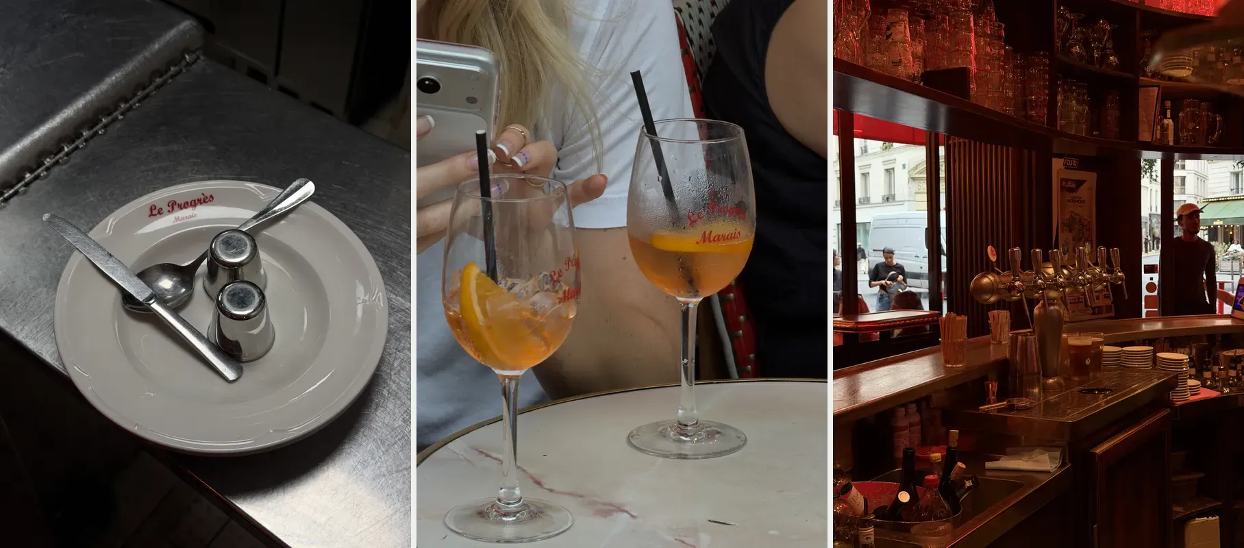 Assiette, spritz et comptoir du Progrès, Haut-Marais — photos Saucisse Purée