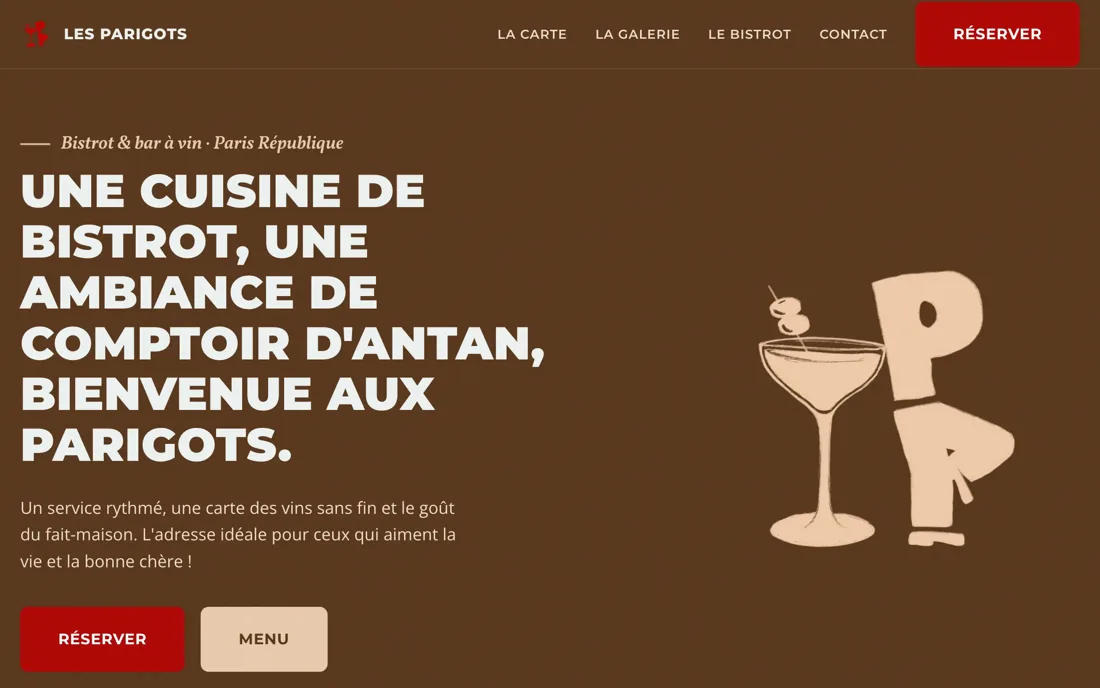 Site web Les Parigots — bistrot et bar à vin, Paris République
